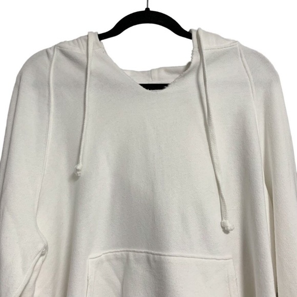 Aerie Raw Hem White Kangaroo Pocket Pullover Hoodie, small - Picture 2 of 9